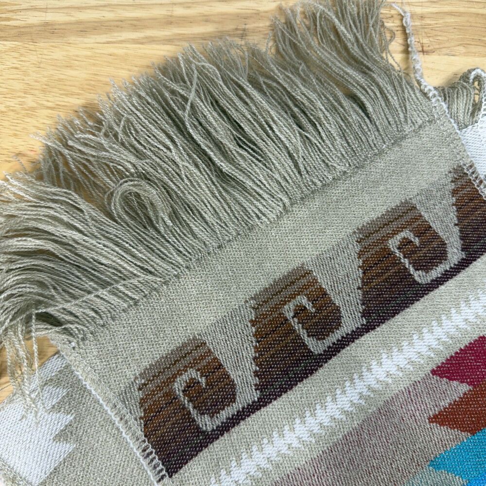 Southwestern Style Fringed Scarf 8”x33”Geometric Zapotec Style Soft - Picture 9 of 11